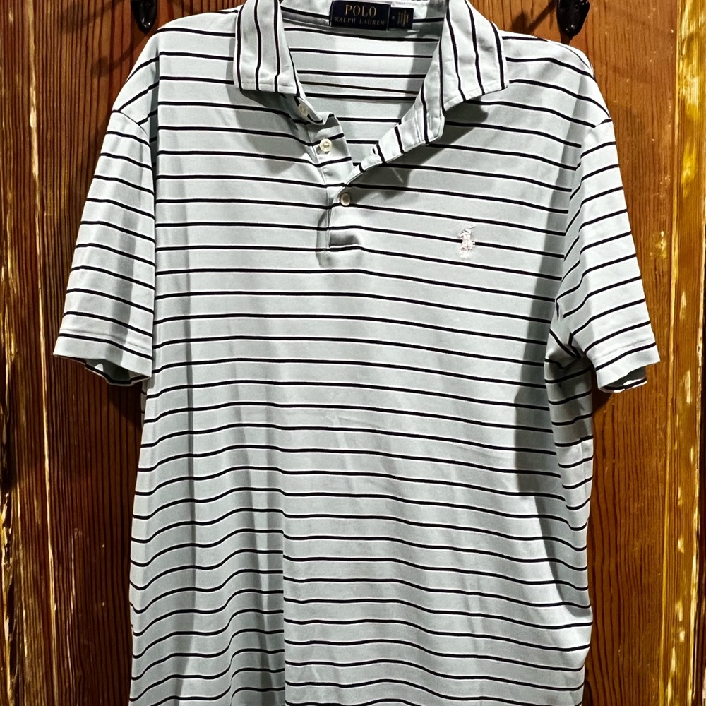 Polo by Ralph Lauren Light Green Polo with Navy & White Stripes